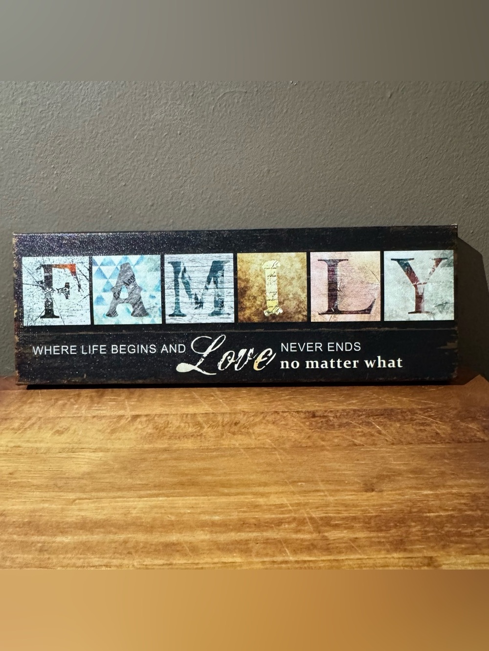 Home Sign Wall Decor “FAMILY-Where Life Begins & LOVE Never Ends" 16 x 6”